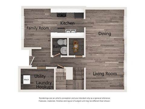 1341 SF 4 Bedroom | 2.5 Bath 1st Floor floor plan at Haven South, Brunswick, ME, 04011